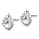 14K White Gold Horse Post Earrings with Polished Finish and Screwback